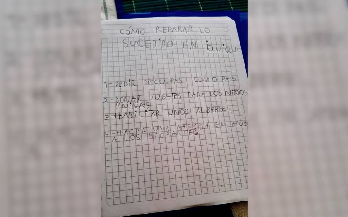 Niña de ocho años escribe &quot;cómo reparar lo sucedido en Iquique&quot; durante actividad escolar y se vuelve viral